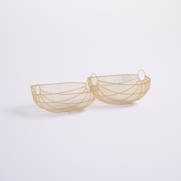 Mistana™ Jon Metal Oval Decorative Bowl Set in Gold Wayfair